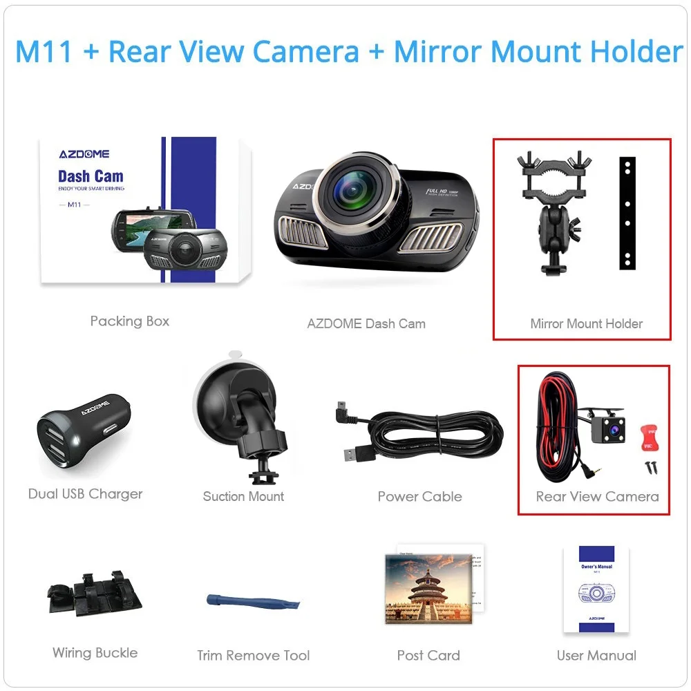 M11-RVC-MMH AZDOME M11 3 дюймов 2.5D ips Экран видеорегистратор с разрешением Full HD1080P автомобиля Камера DVR Двойной объектив Ночное видение 24 часа в сутки для парковочной системы регистратор авторегистратор видео регистратор - Название цвета: M11-RVC-MMH