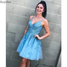 Baijinbai Короткие коктейльные платья Аппликация Кружева Тюль A-Line Выпускные вечерние платья для особых случаев Спагетти ремни