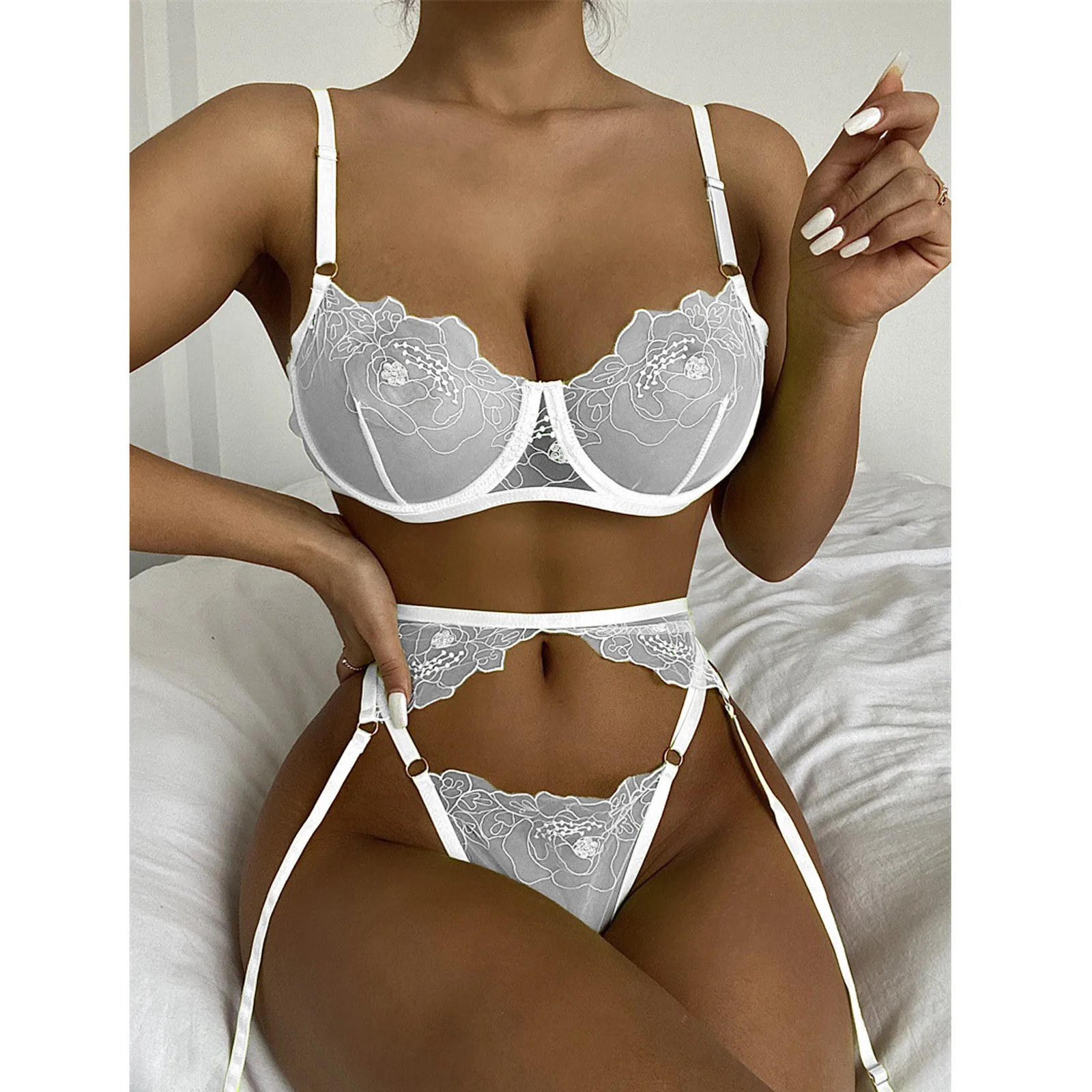 womens lingerie sets Mesh Transparent Sexy Lingerie Sets Women Underwear Sensual Lingerie Women Hollow Out Sexy Underwear Set Brief Bra Garter Sets cheap underwear sets