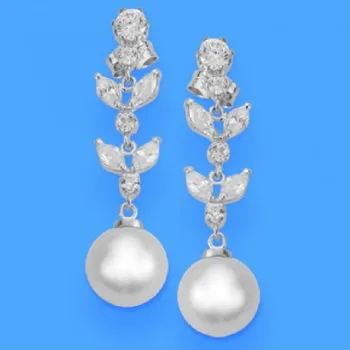 

18K WHITE GOLD EARRINGS PEARL AND ZIRCONIA.