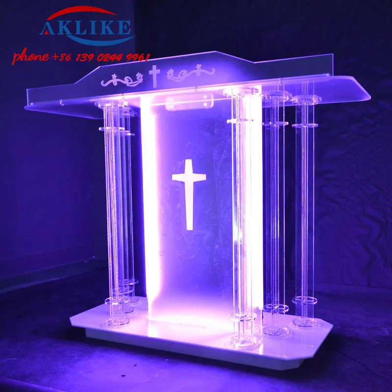 AKLIKE Modern Podium Lectern Acrylic Church Pulpit With Led Christian Pulpit Wedding Event Dais