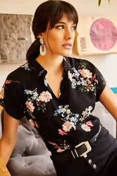 

Ola Women Black Mustard Flowering Bat Viscose Shirt GML-19000613