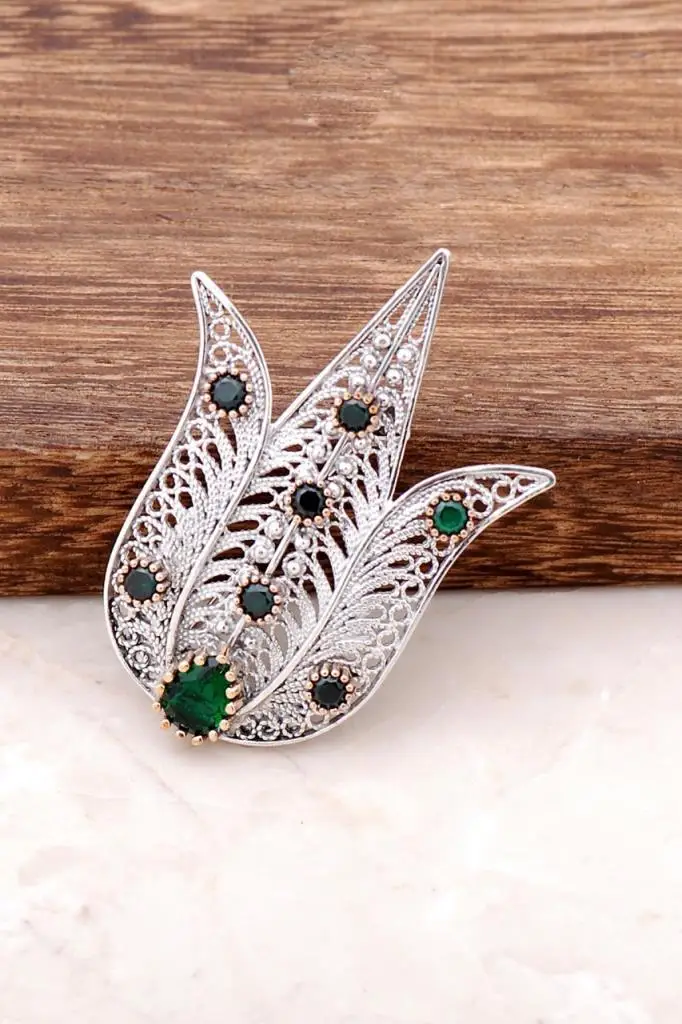 

Filigree Embroidered Tulip Design Silver Brooch 317Hand Made Jewellery