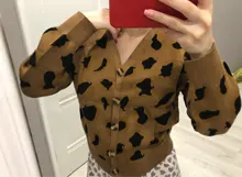 Cárdigan con estampado de leopardo para mujer, suéter de punto corto con cuello en V, manga larga, botones, puntada abierta a la moda, Otoño, nuevo