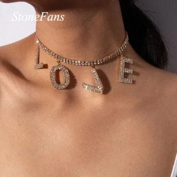 

Stonefans Statement Love Rhinestone Letter Choker Necklace for Women Minimalist Gold Crystal Alphabet Necklace Pendant Jewelry
