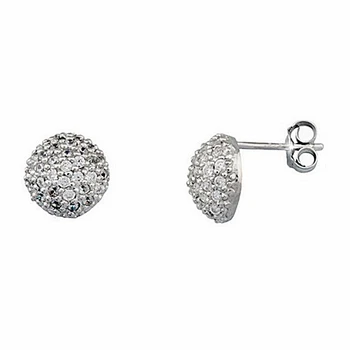 

Sterling silver earrings 925m half ball 10mm. Rhodium plated zircons close pressure women