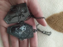 Reloj de bolsillo de cuarzo para hombre, colgante de cadena con calavera antigua, pesadilla antes de Navidad, de bronce, relojes bolsillo Vintage