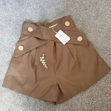 Women Shorts TWOTWINSTYLE Elegant High-Waist Fashion Color Patchwork Hit Loose for Female