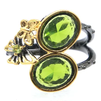

19x18mm Sublime Antique 4.2g Vintage Created Green Peridot Gift For Sister Black Gold Silver Rings