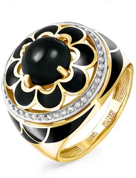 

Kabarovsky ring with agate and diamonds in yellow gold 750