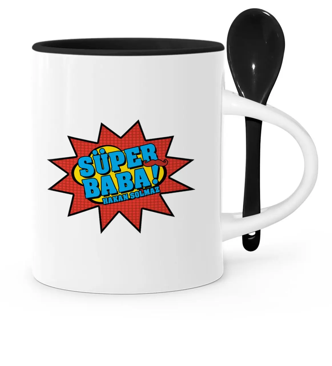 

Father's Day Custom Super Dad Black Spoon Mug Cup-2