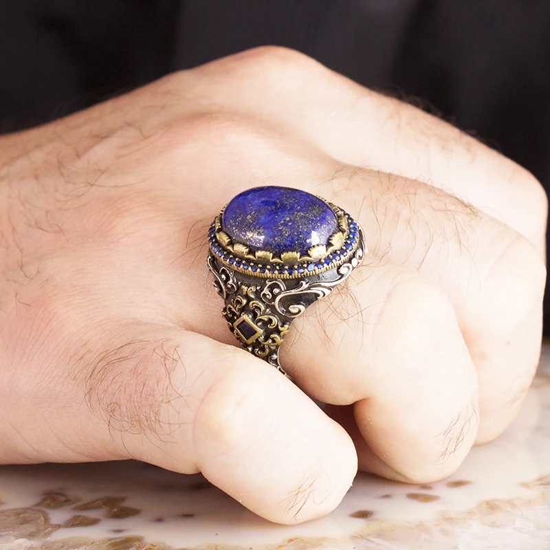 

Lapis Lazuli Stone 925 Sterling Silver Ring for Men Jewelry Fashion Vintage Gift Onyx Aqeq Mens Rings All Size