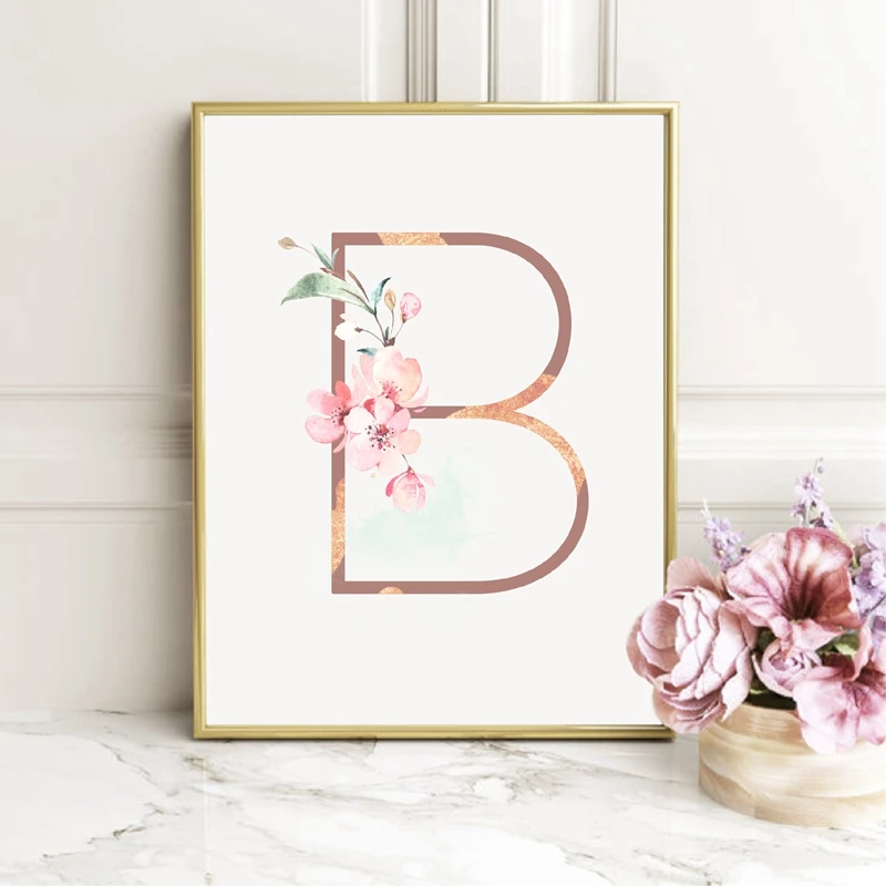 Watercolor Floral Alphabet Clipart Canvas Prints Bridal Logo