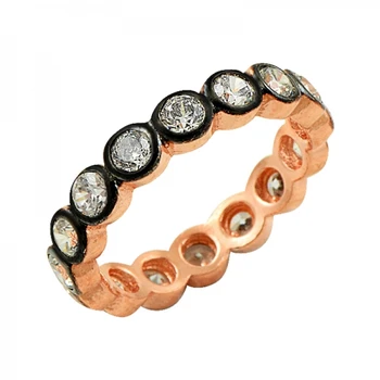 

Silver 925 Sterling 3mm Round Zircon Stone Rose Gold Plated Pen Tamtur Ring