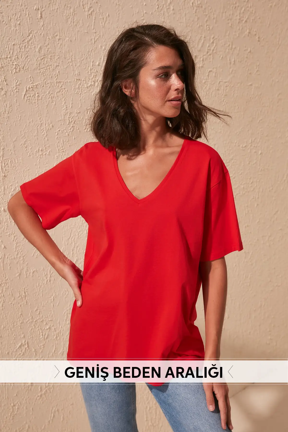Trendyol 100 Cotton Single Jersey V Neck Boyfriend Knitted T Shirt TWOSS20TS0132|T-Shirts| - AliExpress