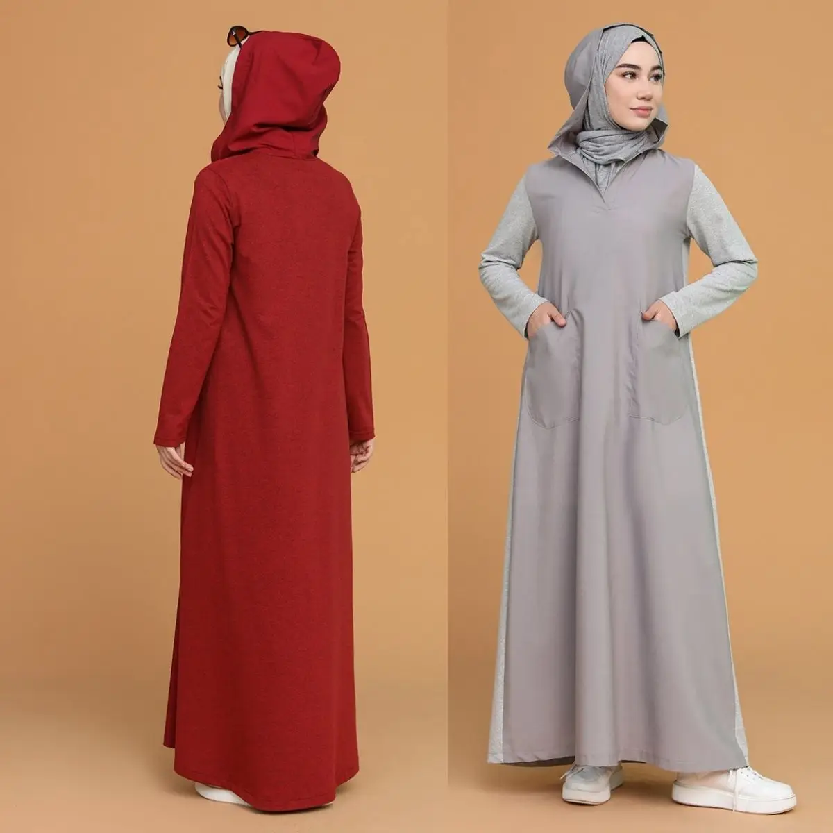 

Hooded Pocket Dress Long Sleeve Seasonal Winter Women's Clothing Hijab Tunic Muslim Sports Casual Comfortable Cotton Fabric