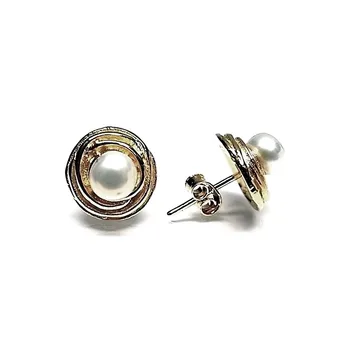 

Sterling silver earrings 925m gold plated pearl button [AB1414]