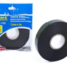 Скотч двухсторонний 15мм х 5м, лента клейкая монтажная на вспененной основе