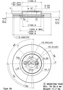 

Disc brake front. With UV coating Mercedes-Benz M-Class (W164) 07/05-12/11 / Mercedes-Benz R-CLA Brembo art. 09.r104.11