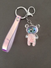 Llavero líquido de oso brillante con arena movediza, llavero acrílico con llavero, mochila con colgantes para parejas, mujeres, hombres, novios, regalo