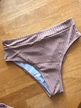 Peachtan-bikinis de cintura alta para mujer, bañador Sexy acanalado liso, traje de baño deportivo para mujer con cuello de pico, bikini a rayas 2021