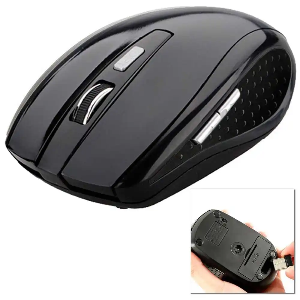 Ratón Óptico Inalámbrico 1600 DPI Sin Cable Receptor USB Wireless Mouse 2.4GHz Negro para PC Ordenador Portátil Windows