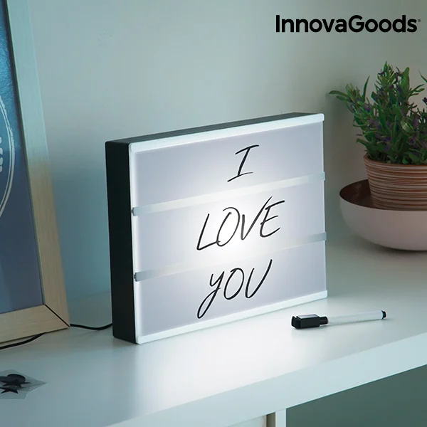 Comprar Innovagoods Lampara LED Pila Decorativa Pantalla de Cinema Casera LightBox Blanco Recoratorio Tamaño A4 con 90 Letras Llaveros DIY Mini Lamp Luz Nocturna USB Decoración Lampara de Noche Hogar Navidad Halloween 2019