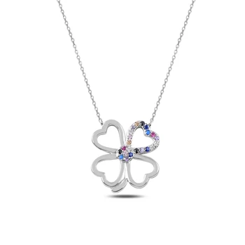 

Silver 925 Sterling Color Zircon Cubic Zirconia Clover Necklace