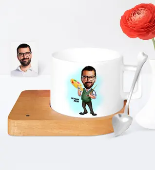 

Personalized Painter Cartoon Wooden Altlıklı Ceramic Cup-1