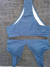 Peachtan-bikinis de cintura alta para mujer, bañador Sexy acanalado liso, traje de baño deportivo para mujer con cuello de pico, bikini a rayas 2021