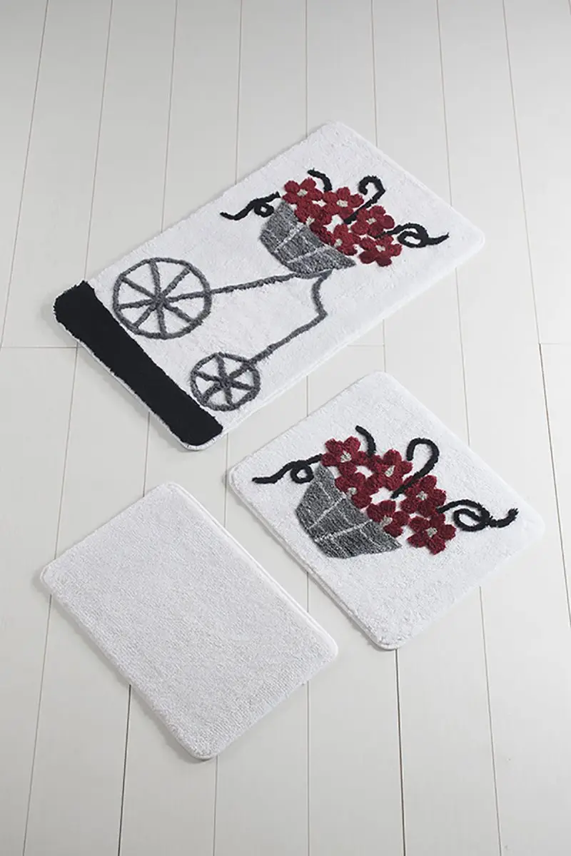 Коврик для ванной | коврик для ванной нескользящие Противоскользящие коврики Alacati красный 3л набор 60X100 cm-50X60 Cm-40X60 см