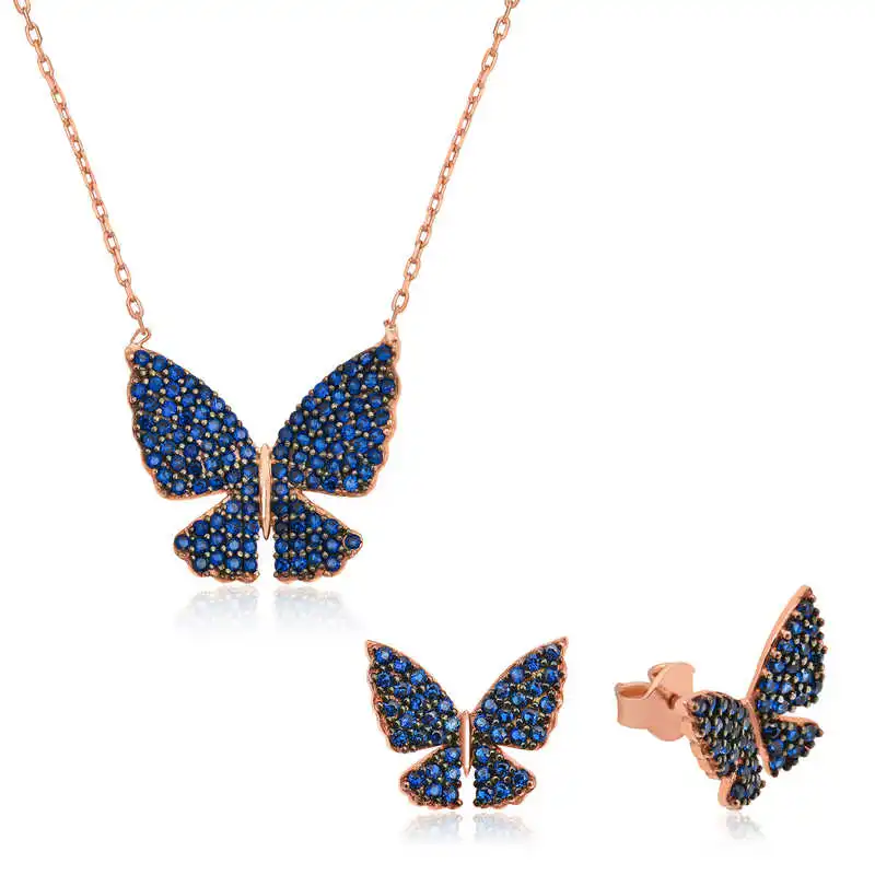 

Silver Navy Blue Butterfly Set