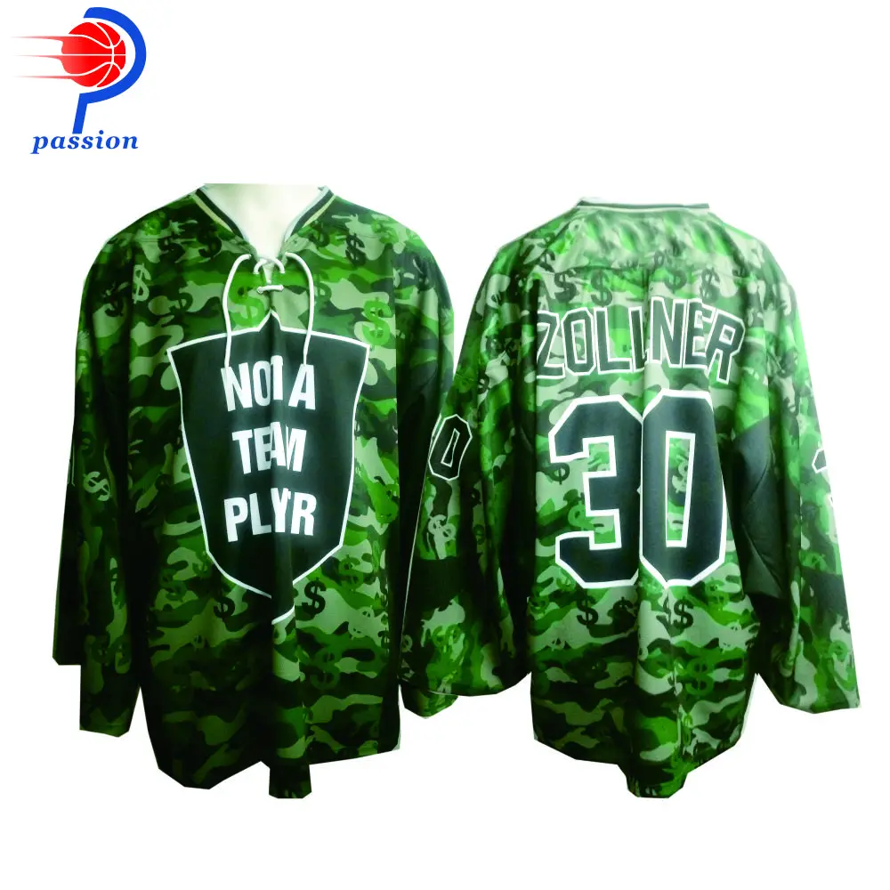 

Custom Teamwear Camo Ice Goalkeeper Hockey Jersey Name Team Logo Number Colorful Pullover Vintage Retro Long Sleeves Shirt