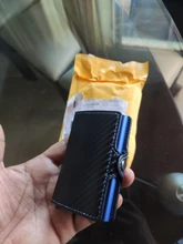 Tarjetero de Metal RFID con botón para hombre, Cartera de fibra de carbono con protección, delgada, antirrobo, 2021