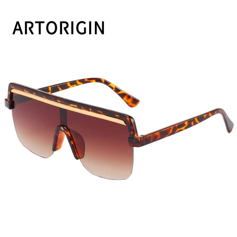 FC Oversized Red Yellow Gradient Cat Eye Sunglasses Women Luxury Brand Fashion Rimless Square Metal Female Men Sun Glasses - Цвет линз: Коричневый