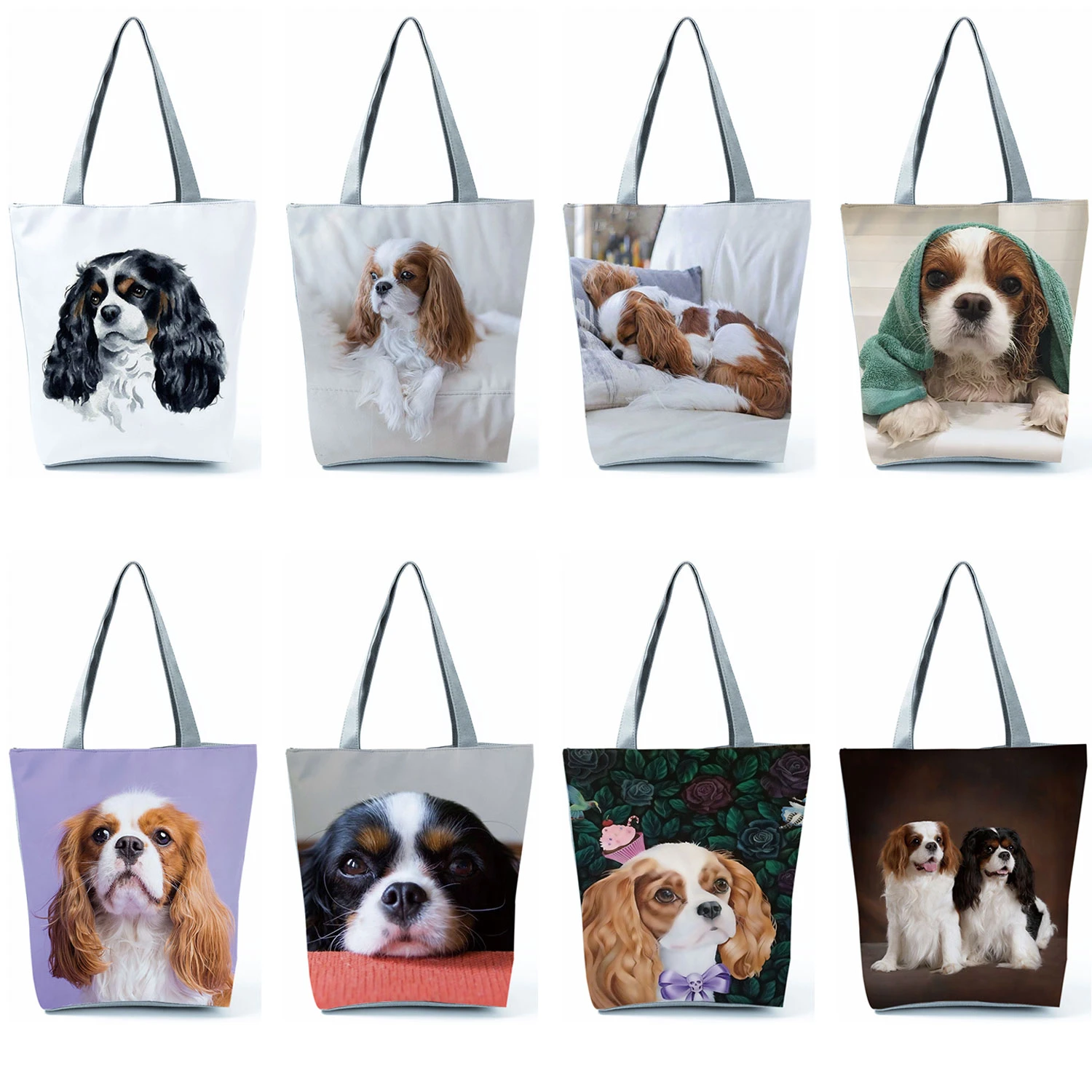 Charles Spaniel Dog Printed Women Handbags Fashion Tote Shoulder Bags Large Capacity Shopping Bag Bolsa Female Custom Pattern