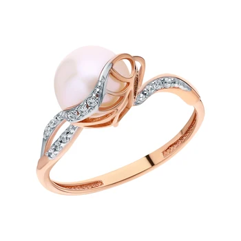 

Gold ring with cubic zirconia and pearls cultured sunlight sample 585
