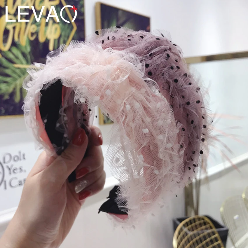 Levao, кружевные складные повязки для волос в горошек, аксессуары для волос принцессы, шифоновая повязка для волос, повязки с бантом и цветами для девочек, повязки с узлом для женщин