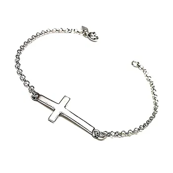 

Law silver bracelet 925m smooth flat cross rolo chain [AB0158]