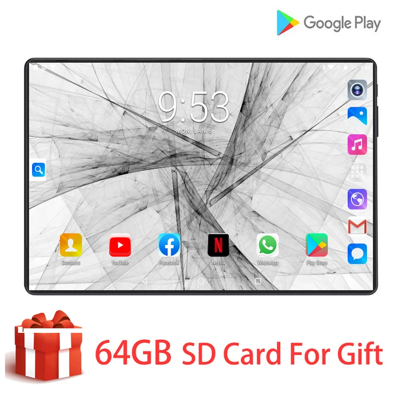 Планшетный ПК 10,1 дюймов Android 9,0 планшеты 6 ГБ+ 128 Гб HD 1280*800 ips 4G LTE телефонный звонок планшет WiFi gps 10 дюймов планшеты