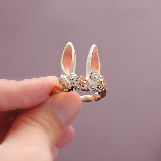 Cute Rabbit Animal Ring Men Open Adjustable Metal Punk Fashion Rabbit Ear Shape Zircon Rings For Women 2022 New Jewelry