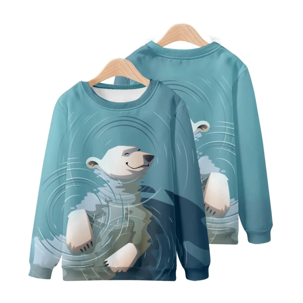 grey hoodie Cute polar bear Harajuku round neck sweater in sea water Fashion casual men's and women's spring and autumn style drop shoulder cool hoodies