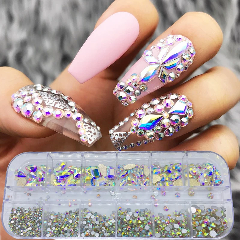 3D Nail Art Rhinestones Multi Color Nail Decorations Gold Red