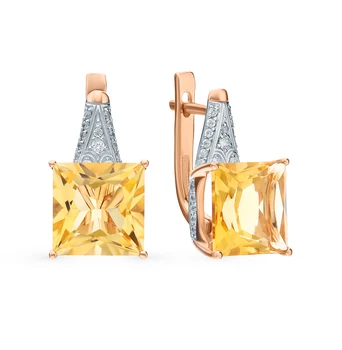 

Gold earrings with cubic zirconia and citrine sunlight sample 585