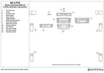 

Interior trim for Buick LaCrosse 2005-UP. Set L112.