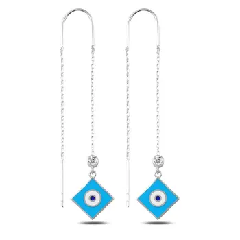 

Angemiel 925 Silver Zircon Stone and Cabochons Square Eye Japanese Earrings