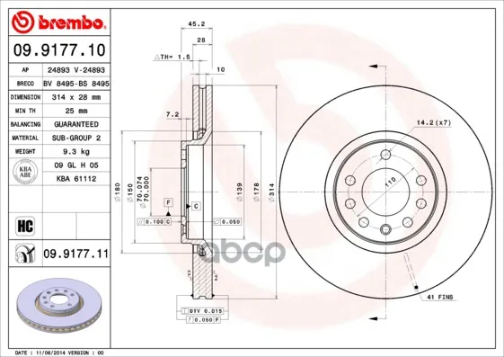 Диск Тормозной Brembo арт. 09.9177.11