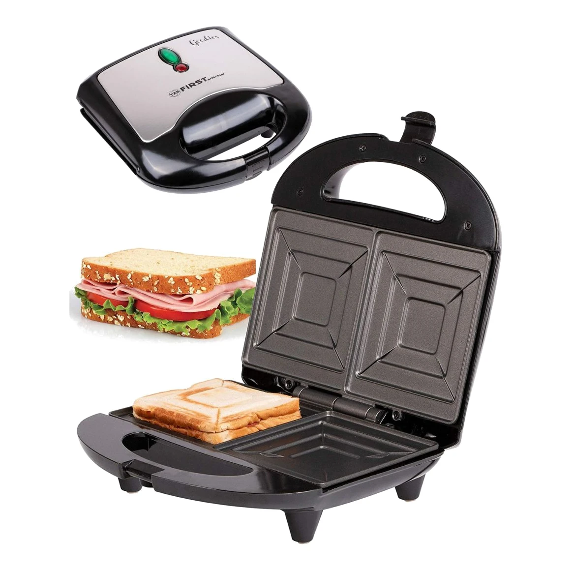 Сэндвич-тостер FIRST FA-5337-6 black (Термостат, световая индикация, мощность 700 Вт, защита от перегрева)
