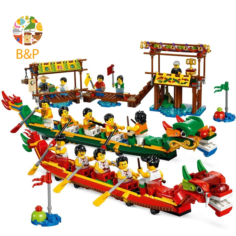 

80103 660pcs idea Series The Chinese Festivals Dragon Boat Race Model Building Block Brick Toys For Children 11141 Gift