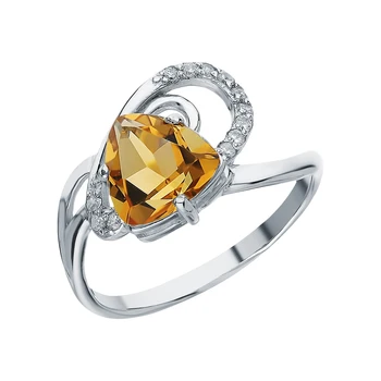 

Silver ring with cubic zirconia and citrine sunlight sample 925